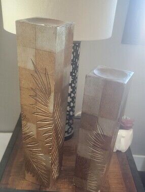 Neutral Gold Palm Leaf Decorative Heavy Pillar Set - Home Accents